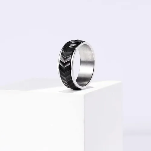 Vista 40 de King Will Anillo de ansiedad giratorio para hombre, color negro, plateado, dorado, 0.315 in, cadena de malla de alambre de acero inoxidable, malla