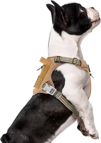 Vista 38 de BUMBIN Arnés táctico para perros pequeños sin tirones, famoso arnés de TIK TOK sin tirones para cachorros, arnés reflectante inteligente para Negro