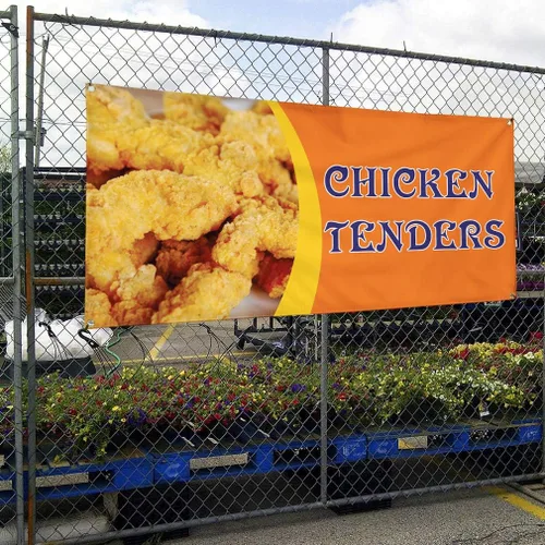 Vista 4 de Vinyl Banner Multiple Sizes Chicken Tenders Advertising Printing D Restaurant & Food Outdoor Weatherproof Industrial Yard Signs Orange 4 Grommets