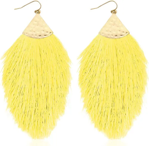 Vista 23 de Aretes bohemios de hilo sedoso con flecos y borlas – Ligeros, colgantes, con hebras y forma de pluma Fleco de plumas - Azul Aqua