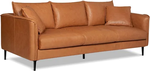 Vista 4 de Valencia Jasper - Sofá completo de cuero de 3 plazas de 85 pulgadas, color marrón coñac, sofá de mediados de siglo con 2 almohadas para muebles