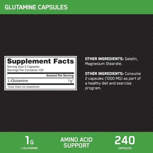 Vista 6 de Optimum Nutrition Cápsulas de recuperación muscular de L-glutamina, 240 Ct