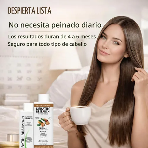 Vista 3 de Teatamiento profesional Keratin research con queratina brasileña, 10.14 onzas líquidas, fórmula mejorada profesional, complejo con aceite de argán