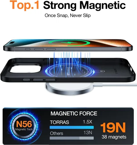 Vista 3 de TORRAS Funda magnética de ajuste delgado para iPhone 15 Pro [compatible con MagSafe] [Soporte de cámara] [Ultra delgada y ultradelgada] Funda mate