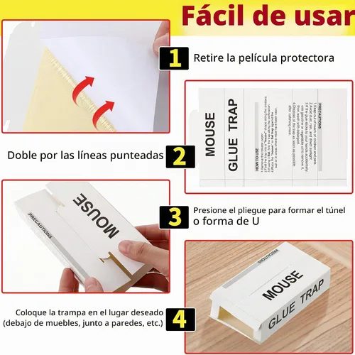 Vista 5 de Qualirey Paquete de 10 trampas adhesivas para ratones, tablero de pegamento para mouse Pro Strength para interiores para el hogar, trampas