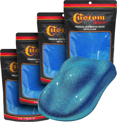 Vista 78 de Custom Shop - Purpurina metálica para pintura automotriz, oro brillante, 4 oz, micro escamas de metal de 0.004" para pintura de automóviles, aditivo