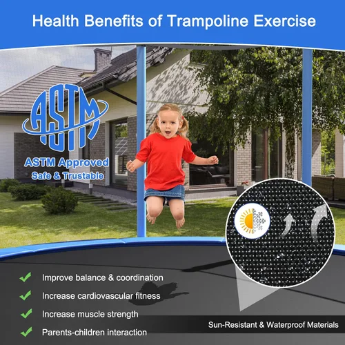 Vista 3 de Giantex Trampolín para niños y adultos, aprobado por ASTM 8, 10, 12, 14, 15, 16 pies, trampolín grande con escalera, tubos de acero de grosor