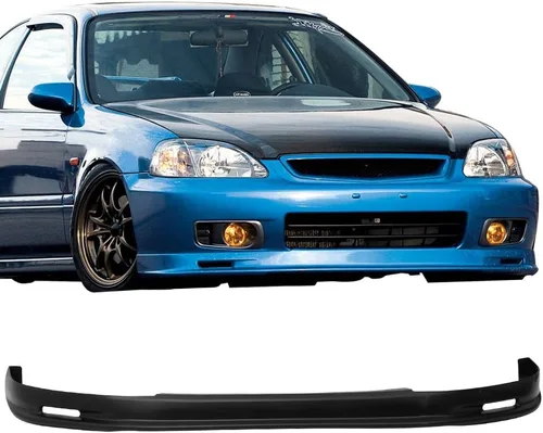 Vista 13 de FREEMOTOR802 Mugen Style Front Lip Compatible con Honda Civic Coupe Hatch 1992-1995 Alerón negro sin pintar, PP, parachoques delantero, divisor