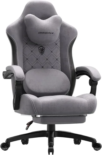 Vista 10 de Dowinx Silla de Juegos con Soporte Lumbar de Masaje con Calentamiento, Sillas de Tela Grandes y Altas para Adultos con Reposapiés, Silla de Juego
