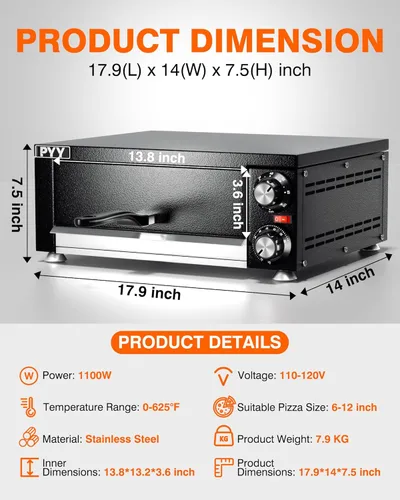 Vista 6 de PYY Horno de pizza de 12 pulgadas, para encimera, para interiores, máquina eléctrica para hacer pizza para el hogar, con temporizador, acero