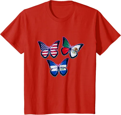 Vista 3 de Multiculti Heritage. Camiseta El Salvador México y Estados Unidos