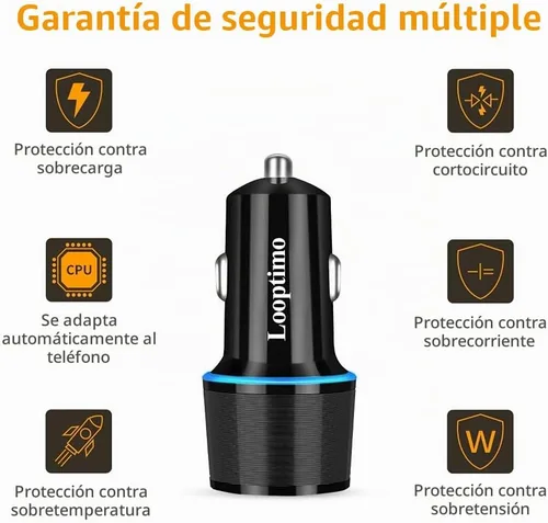 Vista 6 de Adaptador de cargador de coche rápido USB C de 45 W con cable tipo C de 3.3 Negro