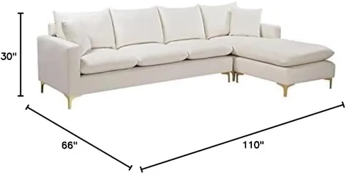Vista 10 de Home Square Juego de 2 piezas con silla de terciopelo y seccional reversible en color crema
