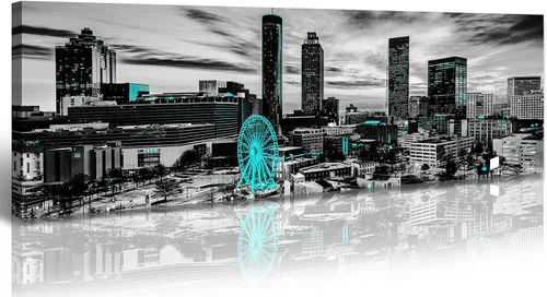 Vista 21 de JiazuGo Phoenix Skyline Arte de Pared en Lienzo - Paisaje Urbano de Arizona Enmarcado (14x48 Pulgadas) Negro y Blanco con Amarillo, Decoración