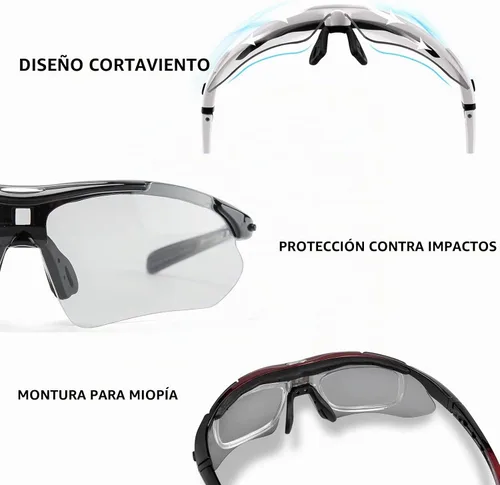 Vista 4 de ROCKBROS Gafas de sol deportivas fotocromáticas para hombres y mujeres, gafas de protección UV400 con marco de miopía para correr, ciclismo Negro
