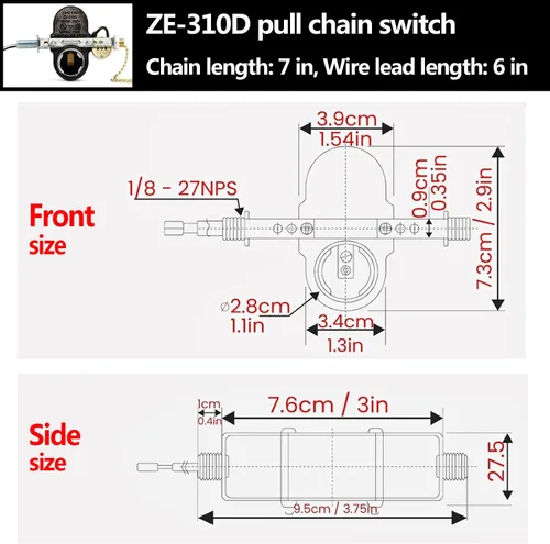 Vista 3 de Ventilador de techo con interruptor de zócalo de 2 luces Zing Ear ZE-310D ZE-109M, interruptor de cadena de tracción para lámpara de ventilador