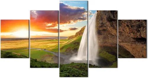 Vista 44 de TUMOVO 5 piezas de arte en lienzo para pared, hermoso castillo de piedra de cisne con paisajes naturales de selva al atardecer, paisajes naturales