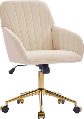 Vista 22 de YITAI Silla de escritorio giratoria de terciopelo de 360°, moderno sillón de oficina en casa con base dorada y ruedas para tocador, cómoda silla