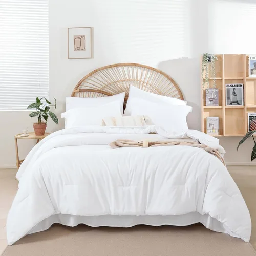 Vista 25 de weigelia Juego de edredón individual de 5 piezas beige en una bolsa, suave juego de ropa de cama Queen ligero para mujeres y hombres