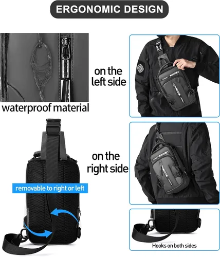 Vista 21 de Mochila cruzada pequeña negra para hombre y mujer, H-Negro, S, Moda