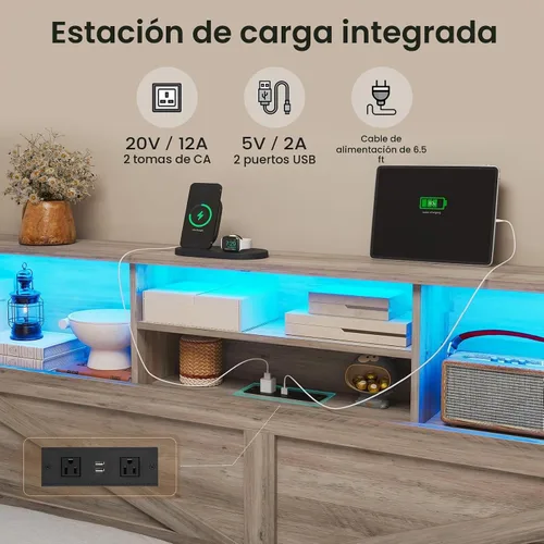 Vista 5 de AOGLLATI - Base de cama de tamaño matrimonial estilo granja con 4 cajones de almacenamiento y estación de carga, base de cama completa de madera