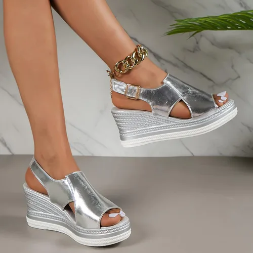Vista 2 de Sandalias de plataforma para mujer, de verano, elegantes y cómodas, a la moda, con correa al tobillo, con plataforma, informales, tacones altos