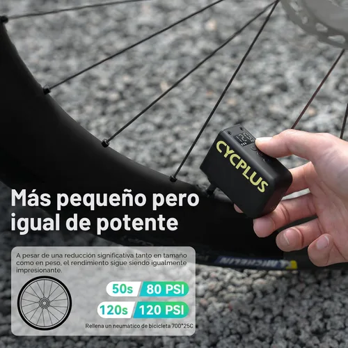 Vista 4 de CYCPLUS AS2 Bomba de Bicicleta Ultra Pequeña con Manómetro, Mini Bomba Eléctrica Máx 120 PSI, Parada Automática, con Válvula Presta y Schrader