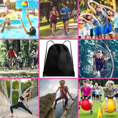 Vista 6 de Paquete de 72 bolsas con cordón, mochila con cordón a granel, bolsa de cincha, bolsa de gimnasio, mochila deportiva de viaje para hombres y mujeres