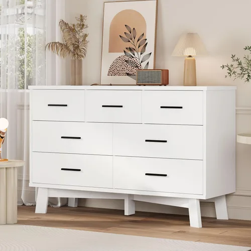 Vista 13 de Xixini Cómoda para dormitorio, cómoda moderna de 6 cajones con base resistente en forma de X, organizador de almacenamiento de ropa doble de madera