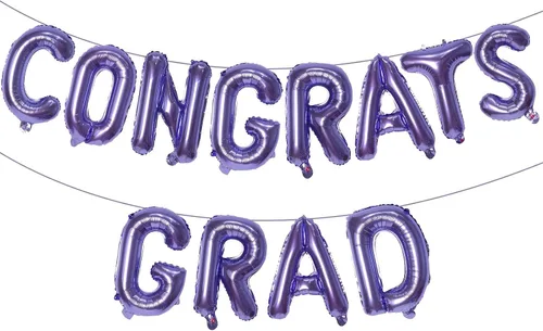Vista 16 de KALOR Globos negros de 16 pulgadas con texto en inglés "Congrats Grad", letras de graduación negras, decoraciones de graduación 2026