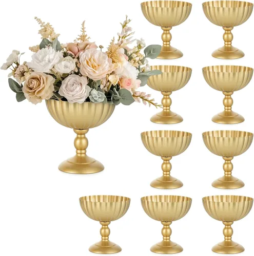 Vista 12 de Sziqiqi Jarrón de Urna Dorado para Boda: Jarrones de 7.9 Pulgadas de Alto como Centros de Mesa para Decoraciones de Mesa - Juego de 2 Jarrones