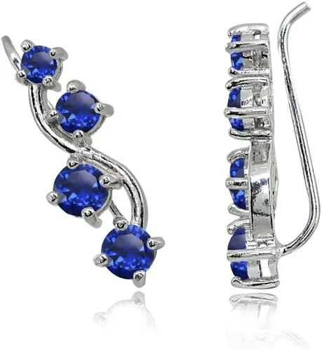 Vista 5 de Sterling Silver Genuine or Synthetic Gemstone Small Fashion Trenty Vine Climber Crawler Cuff Earrings for Women Girls