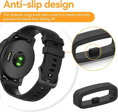 Vista 3 de Soporte de correa de reloj para Garmin Venu/Venu Sq/Venu Sq 2/Venu 2 Plus, correa de silicona suave, anillos de cierre de seguridad para reloj/clips