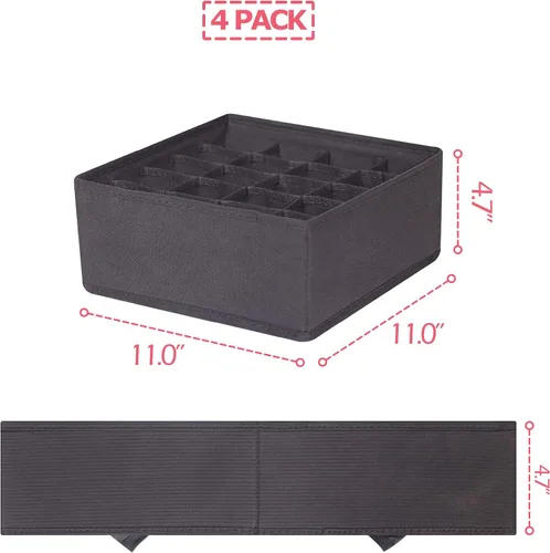 Vista 2 de DIOMMELL Paquete de 4 cajas de almacenamiento de tela plegables para armario, aparador, cajón, cestas de tela, contenedores divisores para ropa