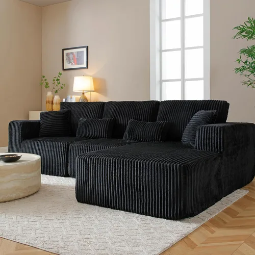 Vista 19 de Sofá deshuesado de 95 pulgadas para sala de estar, sofá modular en forma de Negro+Izquierda