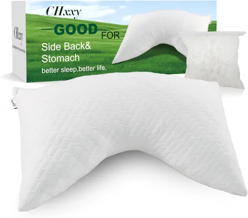Vista 10 de CHxxy Almohada para dormir de lado para el alivio del cuello y los hombros, diseño ergonómico, almohada de firmeza media, almohadas de tamaño queen