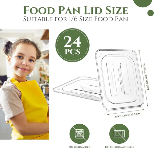 Vista 2 de Hoolerry 24 tapas de sartén de alimentos con asa de policarbonato tamaño 1/6 tapa transparente para restaurante, contenedor de alimentos comerciales