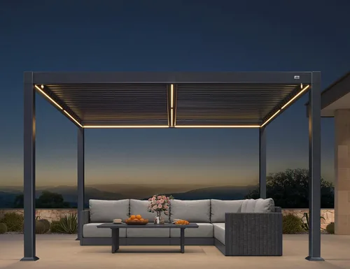 Vista 19 de PURPLE LEAF Pérgola con listones 92KS de 8 x 10 pies con tira LED regulable solar integrada, techo ajustable de aluminio a prueba de lluvia