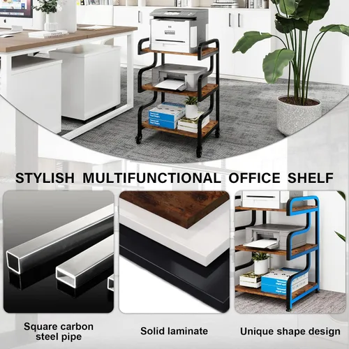 Vista 4 de Natwind - Soporte de impresora de 3 niveles con ruedas, carrito de almacenamiento móvil, estante de pie multiusos para reproductor multimedia
