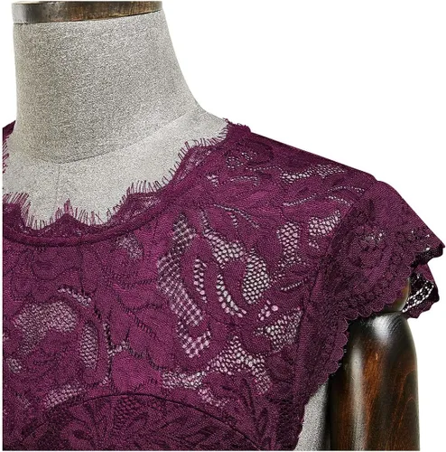 Vista 6 de MISSMAY Vestido largo formal de boda sin mangas con encaje floral retro para mujer
