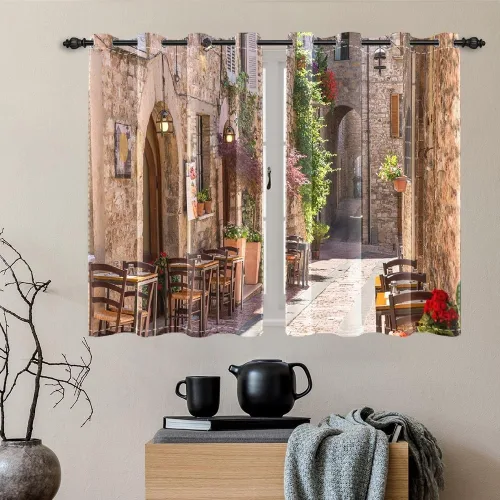 Vista 39 de Cortinas japonesas con pintura de tinta, monte Fuji, sol rojo, puesta de sol, hojas de bambú, cortinas de ventana para dormitorio, sala de estar