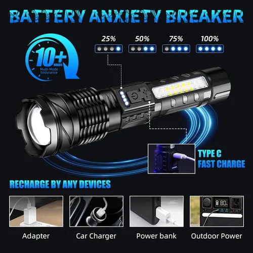 Vista 5 de 2 paquetes de linternas para el hogar, caminata nocturna, campamento, emergencia 7 Light Modes, Zoomable, High Lumens Super Bright