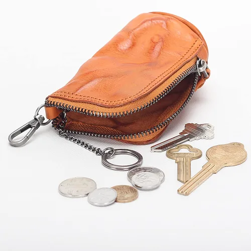 Vista 3 de Ancicraft Funda de cuero para llaves y llaveros, organizador de anillos, cartera con cremallera para hombres y mujeres