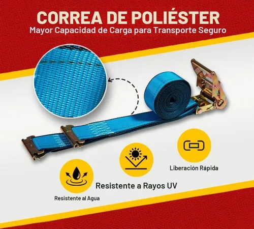 Vista 3 de Mytee Products Paquete de 10 correas E de 2 pulgadas x 20 pies con ajuste en E de resorte, correas de trinquete azul con resistencia a la rotura