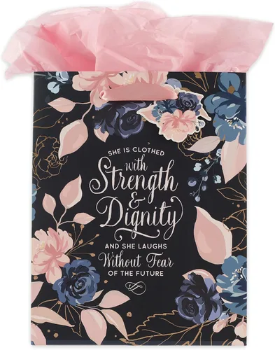 Vista 26 de Christian Art Gifts Bolsa de Regalo Retrato con Etiqueta y Juego de Papel de Seda para Mujeres: Quédate Quieta y Conoce - Salmo 46:10 Versículo