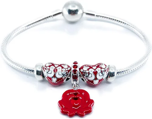Vista 2 de Tortolitos en fuego, corazón de esmalte rojo y blanco de plata esterlina encanto grano S925, amor aniversario corazón esmalte encanto, arte popular