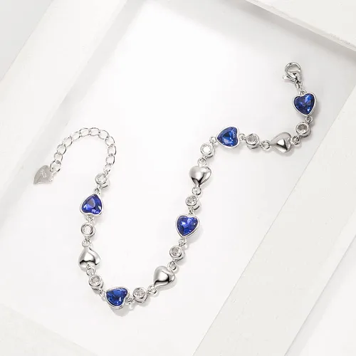 Vista 2 de Pulseras de plata de ley 925 para mujeres y adolescentes, con dije de corazón, brazalete de moda, ideal como regalo de joyería