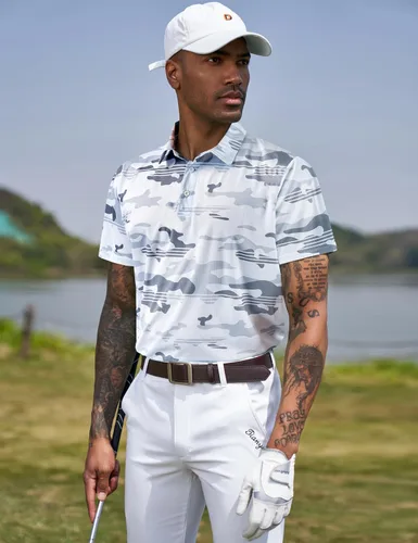 Vista 175 de TAPULCO Camisetas tipo polo de secado rápido para hombre, diseño de camuflaje, atléticas, ligeras, transpirables, casuales, para golf