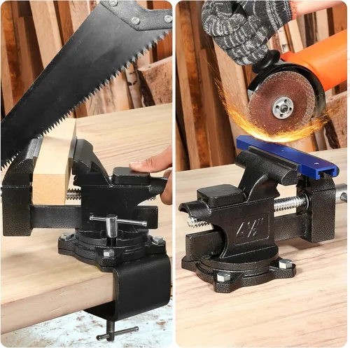 Vista 3 de Torno de banco, tornillo de mesa de 4-1/2" para banco de trabajo, tornillo de banco multiusos resistente 2 en 1 con mordazas suaves