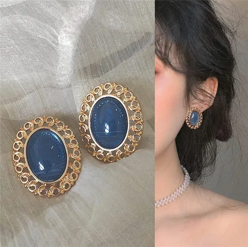 Vista 7 de Pendientes vintage ovalados con borde dorado para mujeres y niñas